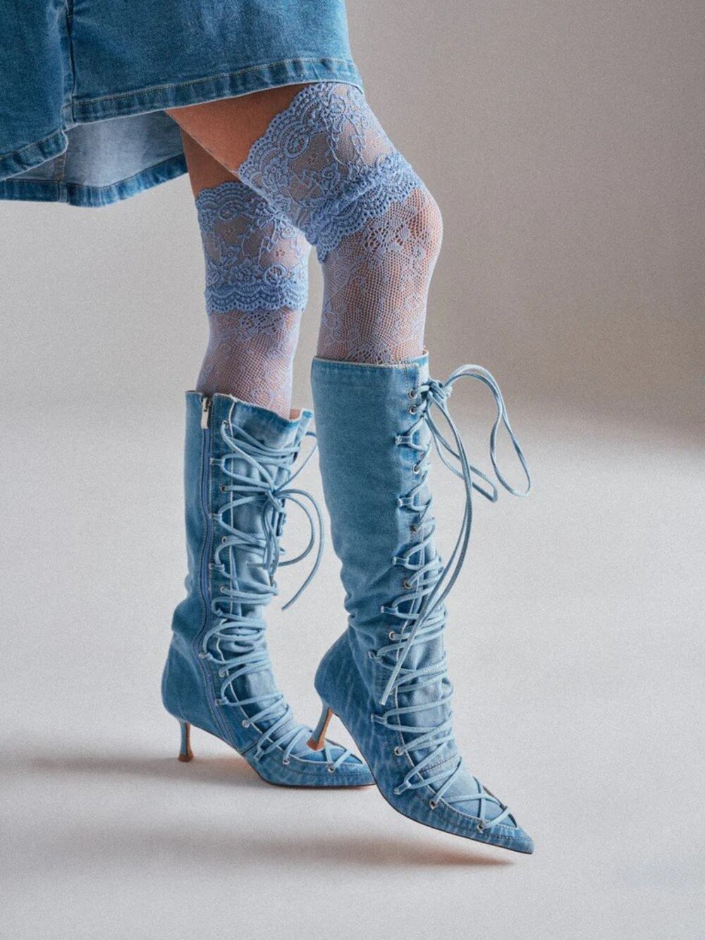 AKIRA AZALEA WANG EMMALINE DENIM STILETTO BOOT Size 66